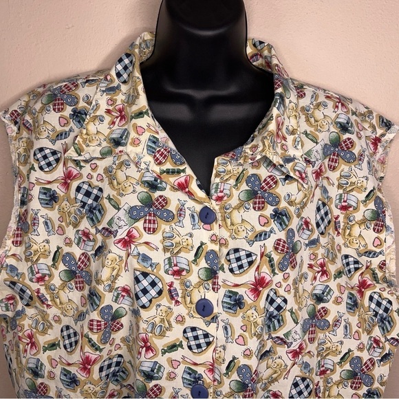 1X VINTAGE SEPARATE ISSUE TEDDY BEAR SLEEVELESS TOP GRANNYCORE - Picture 3 of 10